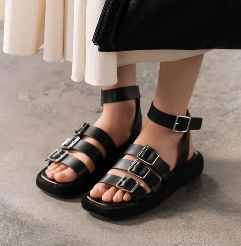 ZARA BUCKLED STRAP LEATHER PLATFORM SANDALS